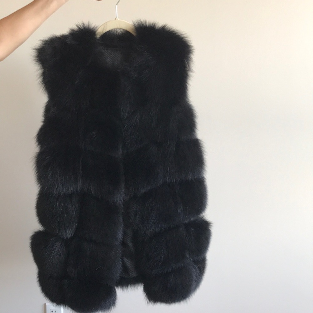 Black Polar Fox Fur Jacket